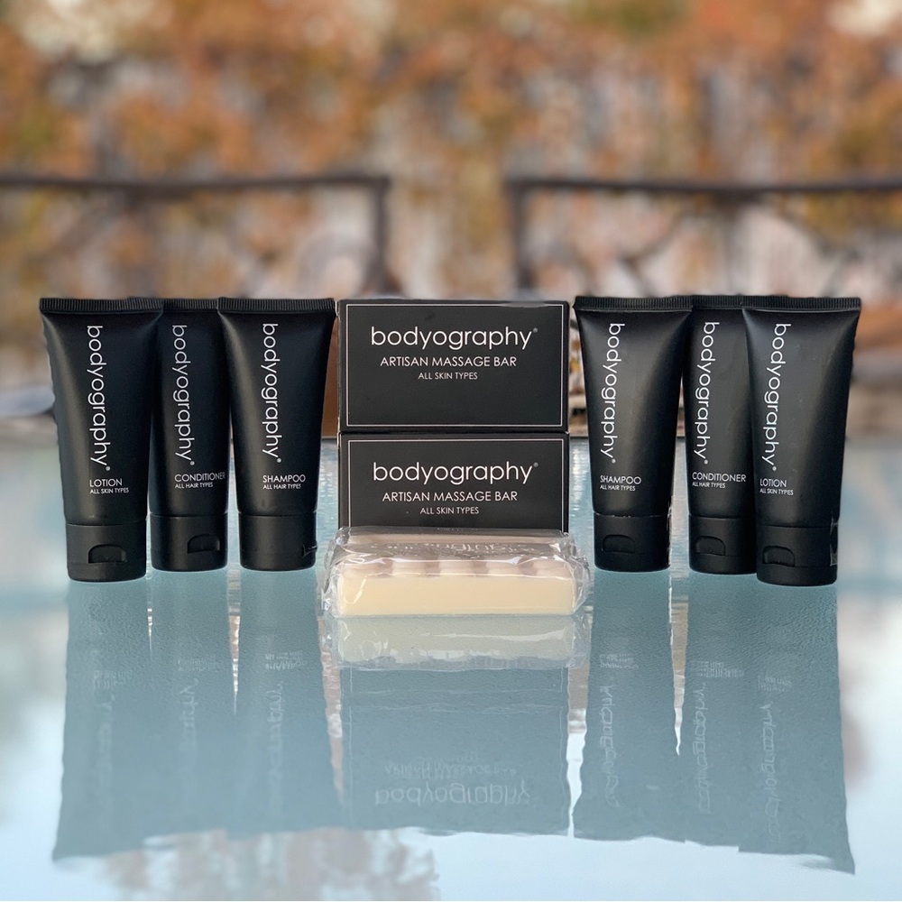 Bodyography Travel Size Hair & Skin Care Toiletry, 2 Sets of 4 Pieces = 8 Pieces